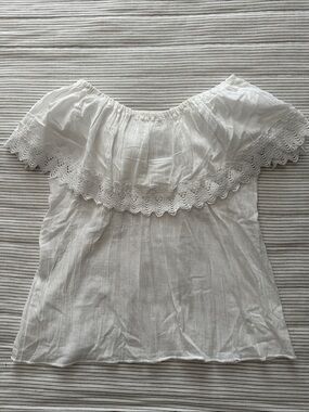 White Gauze Off-the-Shoulder Mexican Lace-Trim Top